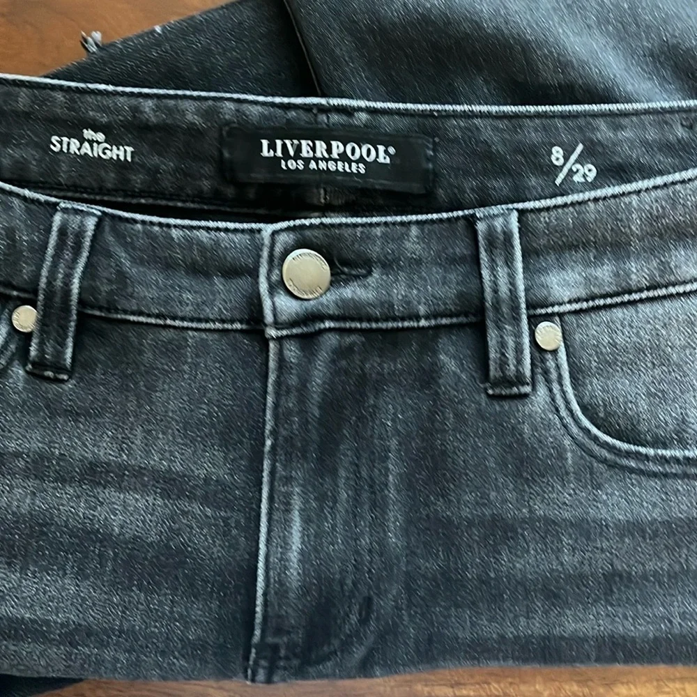 Liverpool LA Black Sadie Straight Jeans Destructed Let Down Hem Sz 8/29